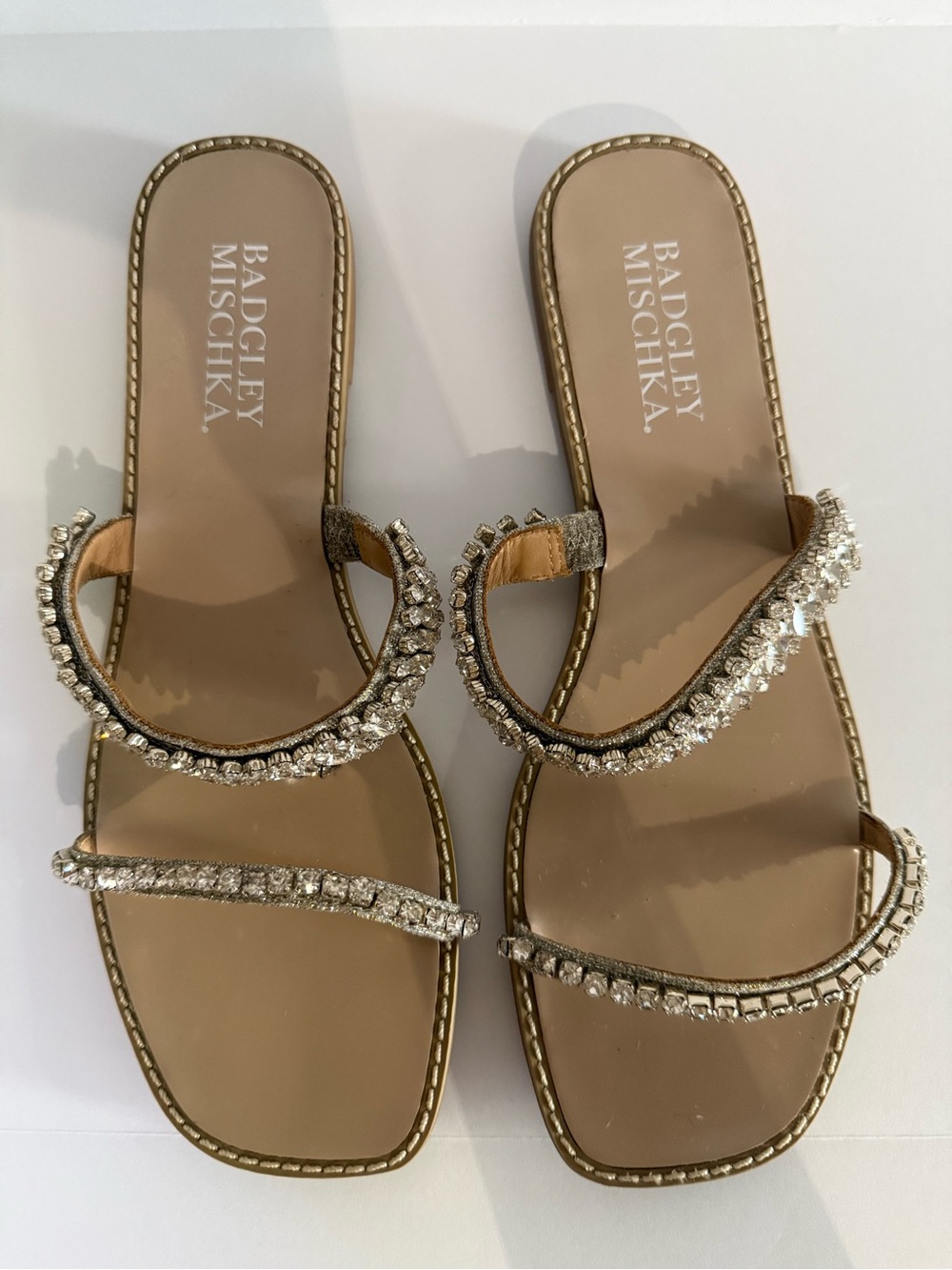 Badgley Mischka Gold Crystal Embellished Slide Sandals size 8.5